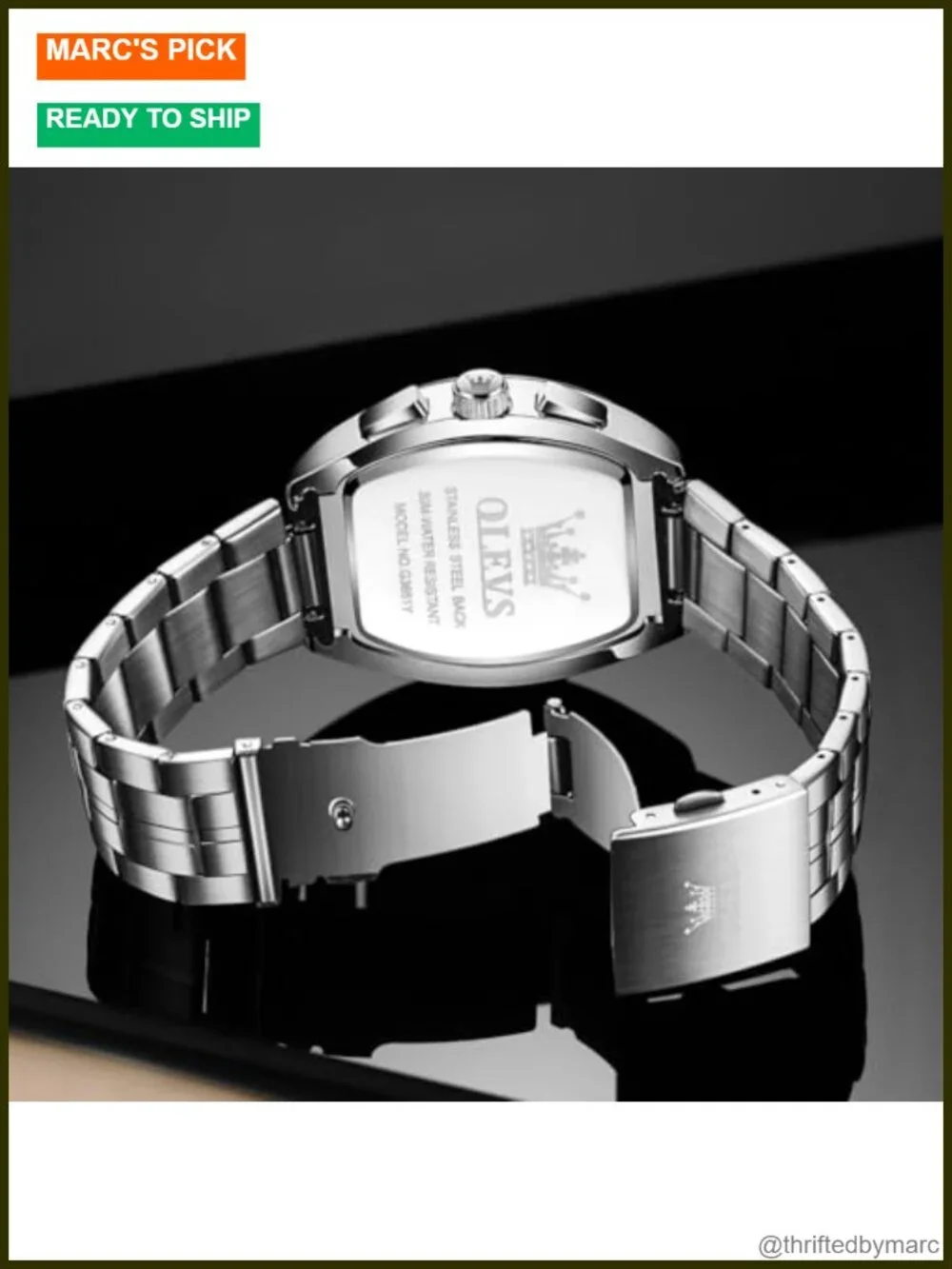 Mens Square Chronograph Quartz Watch Stainless Steel Leather Band Luminous Date